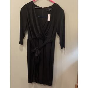 Lane Bryant Women's Plus-size 18 Black Long Sleeve Midi Wrap Dress NEW MSRP $89